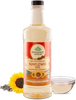 A TATA Product - Organic India Sunflower Oil 1000ml, Certified Organic, Lab Tested on 600+ Parameters, Cold Pressed, Extracted from Organically Grown Sunflower Seeds, Natural Flavour & Aroma