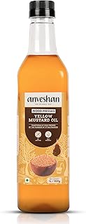 Anveshan Wood Pressed Yellow Mustard Oil-1 Litre | Plastic Bottle | Kolhu/Kacchi Ghani/Chekku | Natural | Chemical-Free | Cold Pressed Yellow Mustard Oil For Cooking