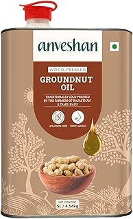 Anveshan Empowering farmers with technology Anveshan Wood Pressed Groundnut Oil - 5 Litre | Tin Can | Kolhu/ Kacchi Ghani/ Chekku | Peanut Oil | Natural | Chemical-Free | Cold Pressed Groundnut Oil for Cooking