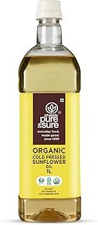 Pure & Sure Organic Cold Pressed Sunflower Oil | Sunflower Oil for Cooking | High in Antioxidants, Delicious & Healthy Sunflower Cooking Oil (1 Litre)
