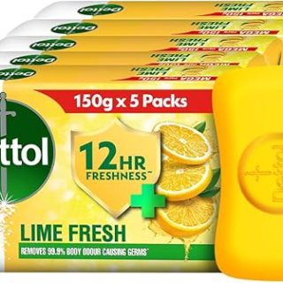 Dettol Lime Fresh Bathing Soap Bar with 12hr Freshness (750gm), 150gm (Pack of 5)