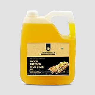 Shree Aanantam Cold Pressed Rice Bran Oil - 5 Litre | Bottle | Kolhu/Kacchi Ghani/Chekku | 100% Pure & Natural | Chemical-Free | Wood Pressed Rice Bran Oil for Cooking (5L (Pack of 1))