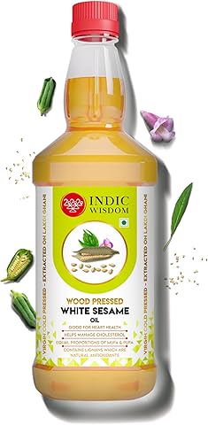 IndicWisdom Wood Pressed White Sesame Oil 1 Liter (Cold Pressed White Sesame Oil - Extracted on Wooden Churner)
