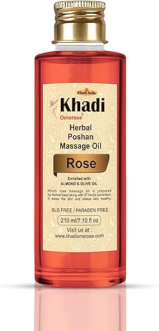 Khadi Omorose Rose massage Oil (Enriched With Almond oil,Olive oil, Jojoba oil, Sesame oil and Vitamin E)-210ml