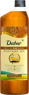 Dabur Cold Pressed Mustard Oil 1L | Healthy Cooking Oil | Goodness of Omega 3 & 6 | Perfect blend of Health, Taste & Aroma