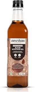 Anveshan Wood Pressed Black Mustard Oil - 1L (Cold Pressed - Extracted on Wooden Churner) | Plastic Bottle | Kolhu/ Kacchi Ghani/ Chekku | Natural | Chemical-Free | Cold Pressed Mustard Oil for Cooking | Perfect blend of Health, Taste & Aroma