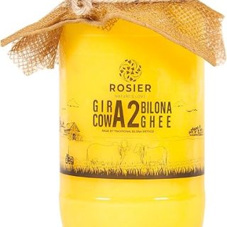ROSIER A2 Gir Cow Ghee (1 litre) | Traditional Bilona Method A2 Gir Cow Ghee | Grassfed, Pure and Healthy Desi Cow Ghee (Glass Bottle - 1000 ML)
