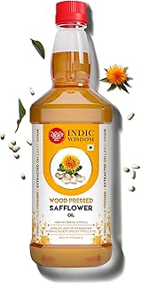 IndicWisdom Wood Pressed Safflower Oil 1 Liter (Cold Pressed Safflower Oil - Extracted on Wooden Churner)