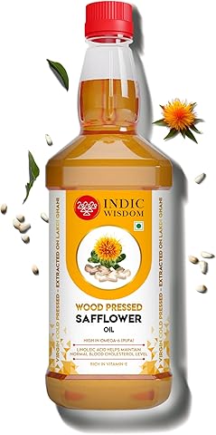 IndicWisdom Wood Pressed Safflower Oil 1 Liter (Cold Pressed Safflower Oil - Extracted on Wooden Churner)